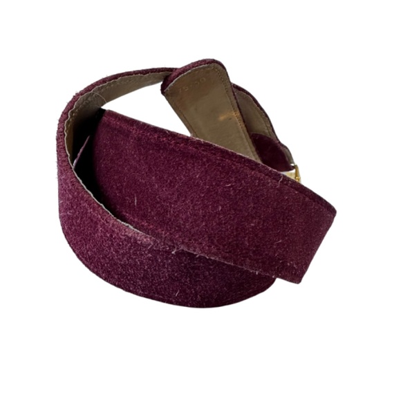 Vintage Genuine GUCCI Plum Suede Belt With Gold G Logo Buckle 75 30 main image 14